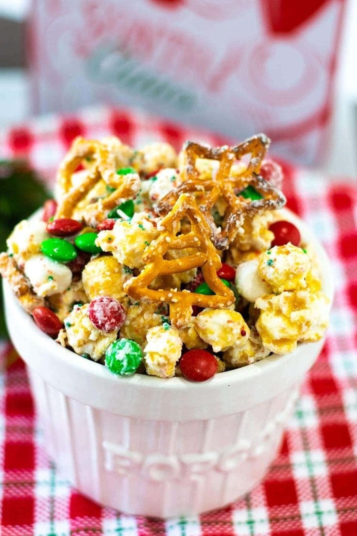 Christmas White Trash Popcorn Snack Mix - Soulfully Made