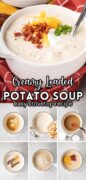 Stovetop Creamy Potato Soup with cheese and bacon recipe Pinterest image