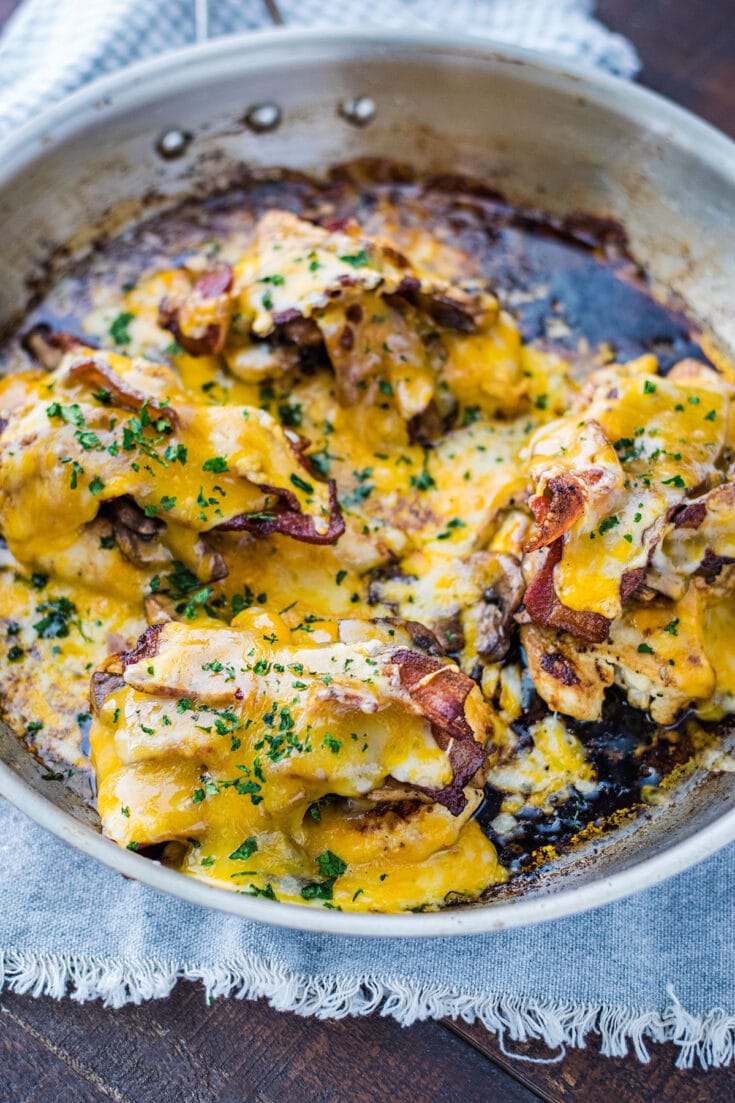 A stainless steel pan of Alice Springs Chicken.