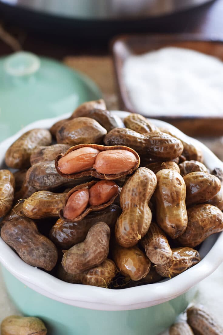 A close-up of boiled peanuts.