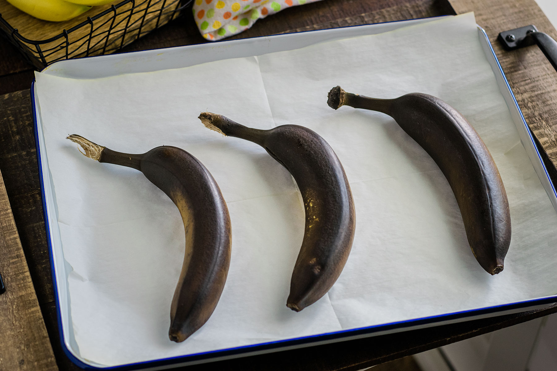 oven ripened bananas on a sheet pan