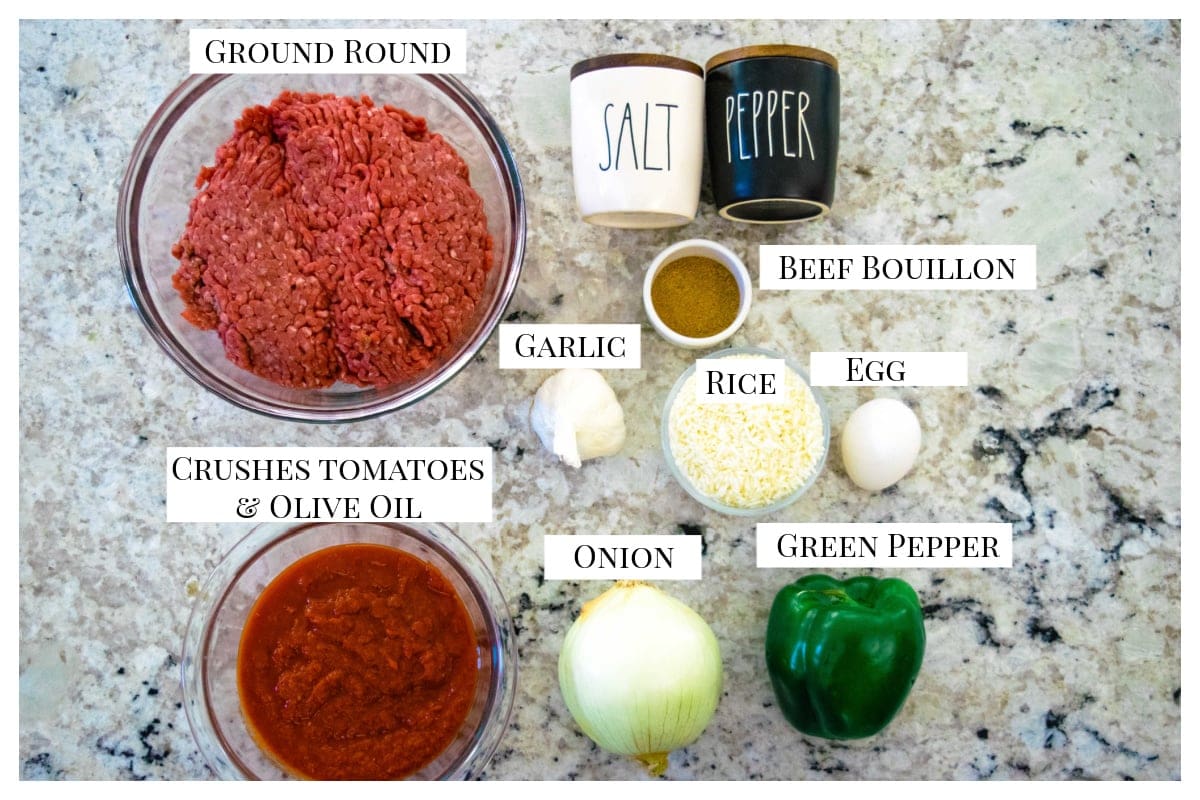 Labeled image of stuffed pepper ingredients