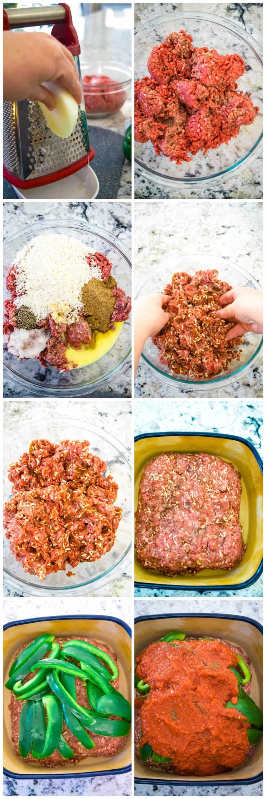 Step-by-step images of making meatloaf.