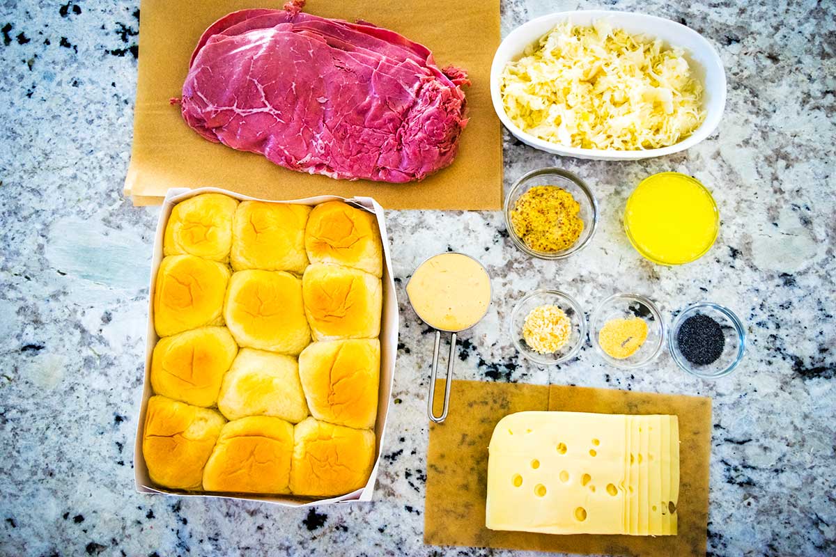 Baked Reuben Sandwich Sliders - image of ingredients.