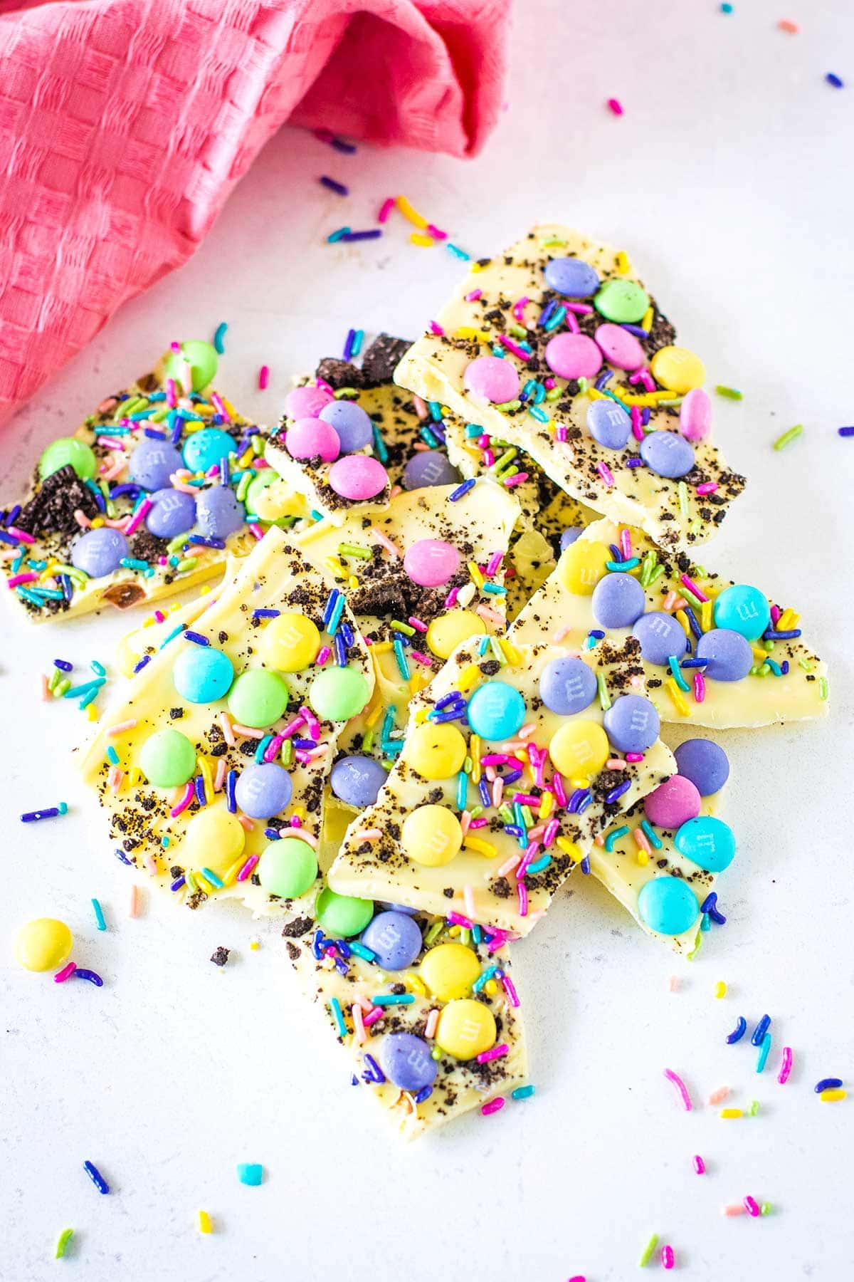 Broken up pieces of Easter Bark on a tray.