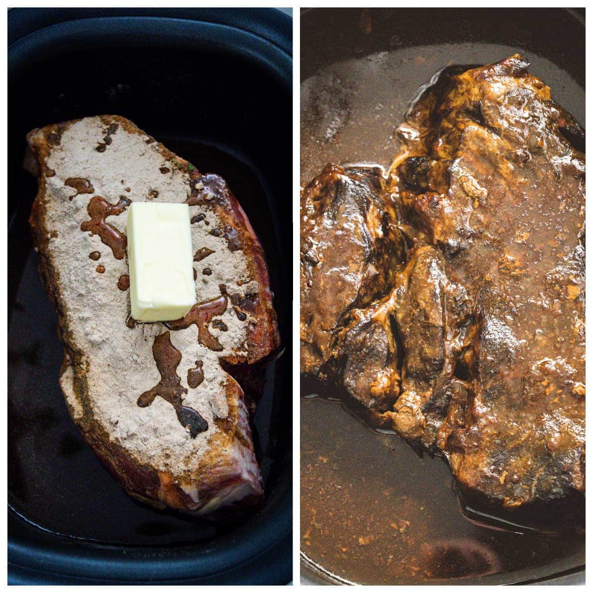 Collage of Steps 4 through 5 for Slow Cooker Roast Beef Debris