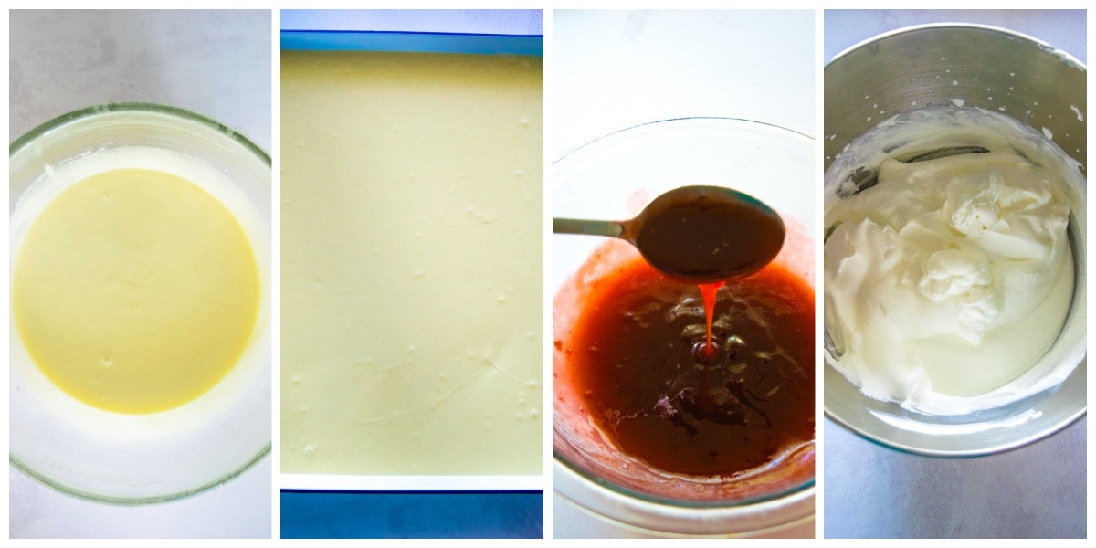 Collage image of cake and jam preparation. 
