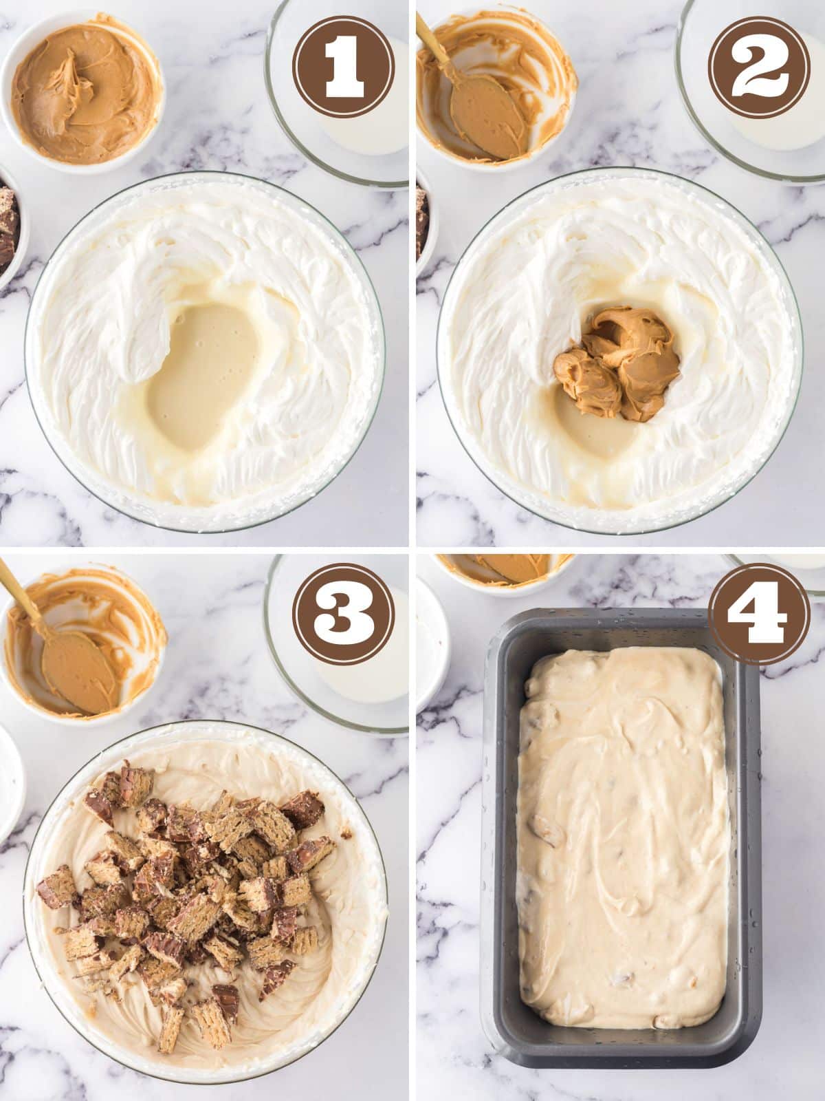 Collage image showing step to make nutty buddy ice cream.