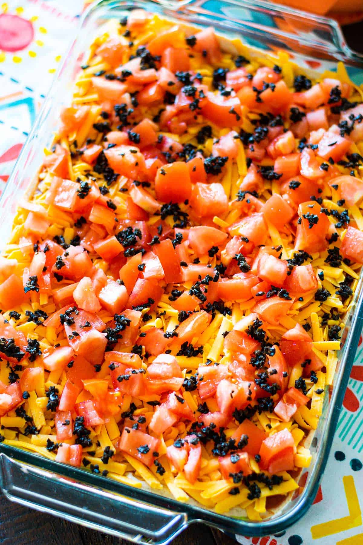 7 layer mexican dip on a festive 