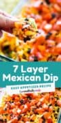 Pinterest image of a dish of 7 layer dip