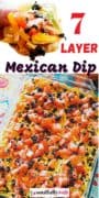 Pinterest collage image of a seven layer mexican dip