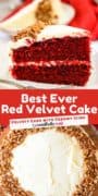 Pinterest collage image for red velvet cake recipe.