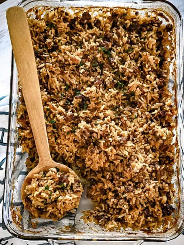 French Onion Ground Beef and Rice Casserole