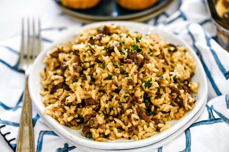 French Onion Ground Beef and Rice Casserole Soulfully Made