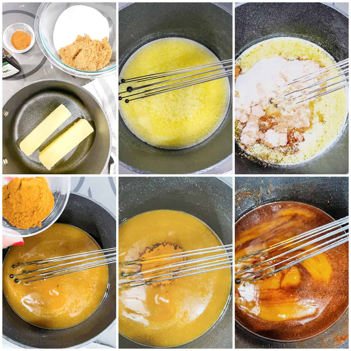 Apple Dumpling butter, sugar and cinnamon mixture step by step photo collage.