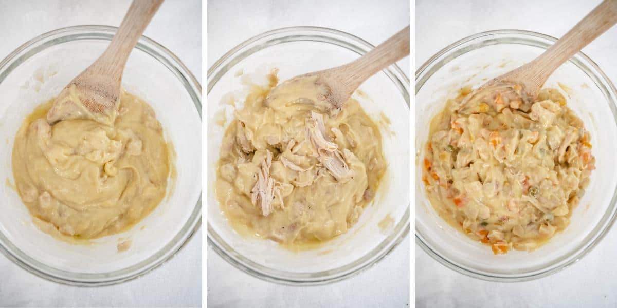 Image of steps to make chicken pot pie filling.