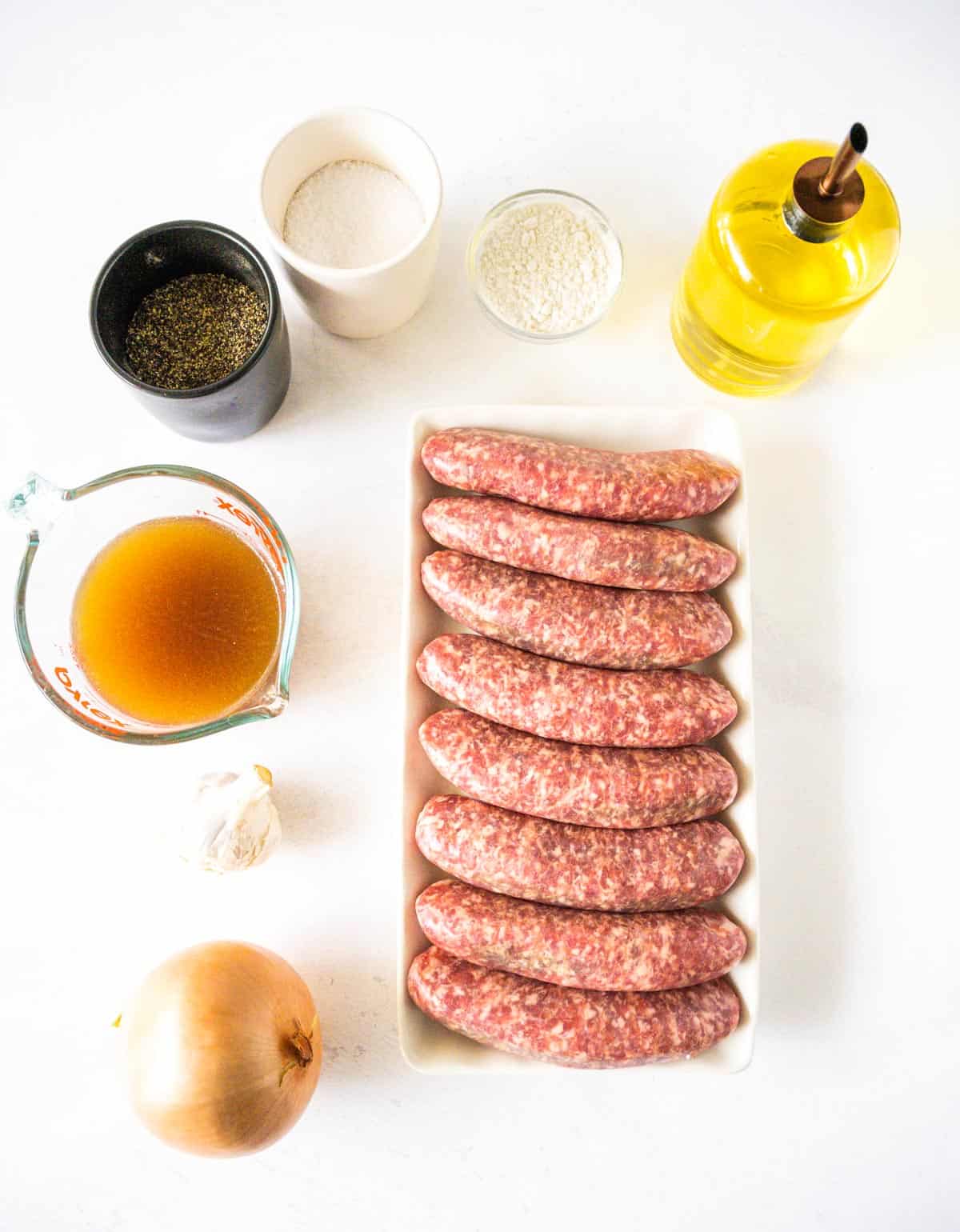 An image showing ingredients needed for bangers and mash!