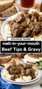 Beef Tips and Gravy recipe Pinterest image