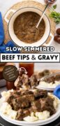 Beef Tips and Gravy recipe Pinterest image