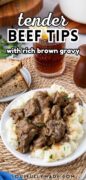 Beef Tips and Gravy recipe Pinterest image