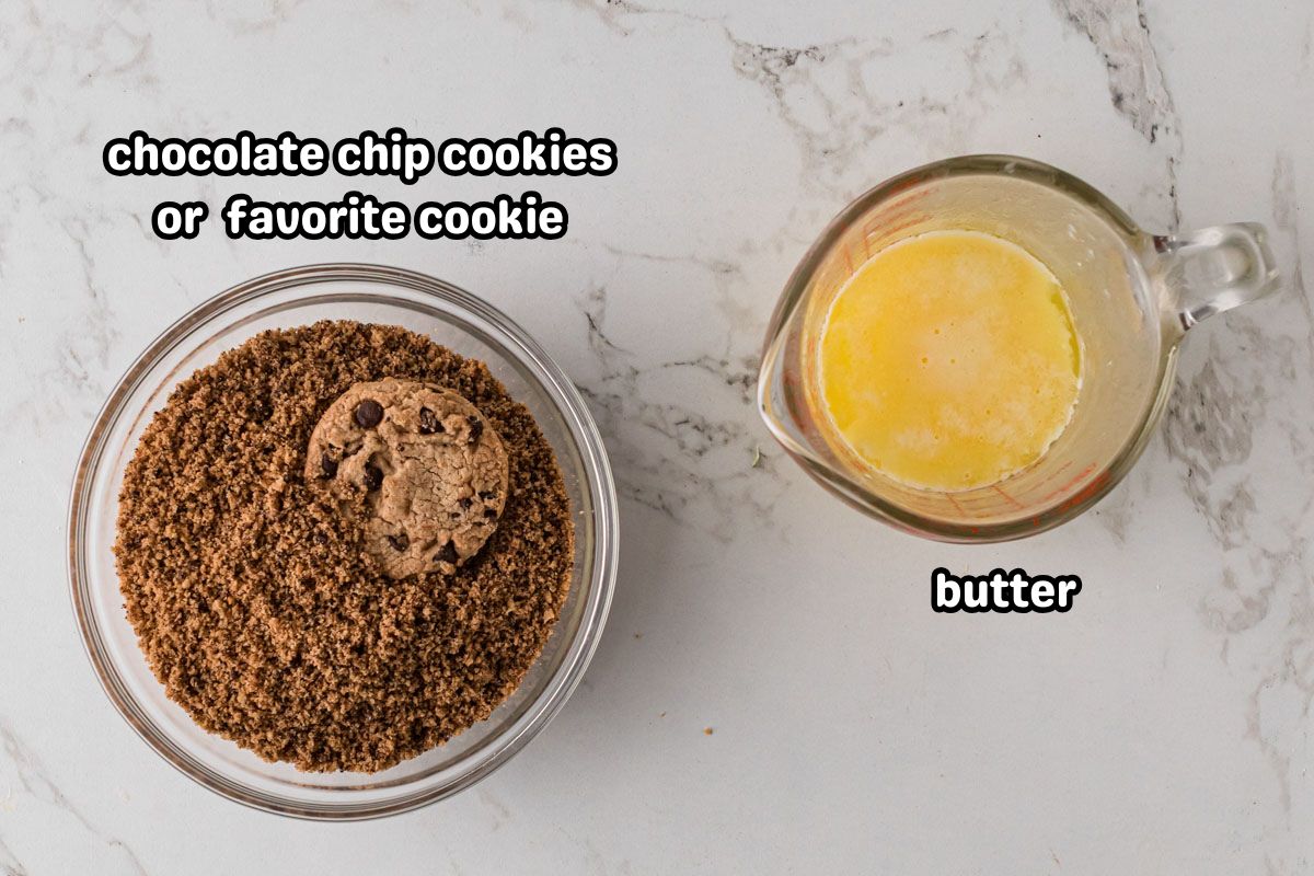 Cookie pie crust ingredients labeled.