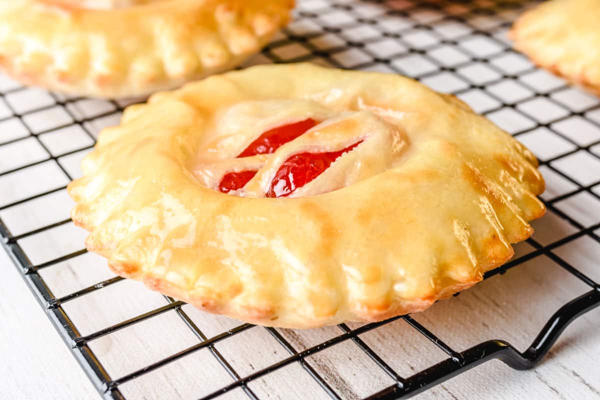 Up close image of a air fryer cherry hand pie.