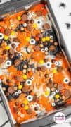 Halloween Peanut Butter Brownies with Eyeballs Pin 4 Image only of a sheet pan full