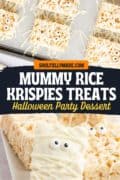 Mummy Rice Krispie Treats 2 image collage for Halloween.