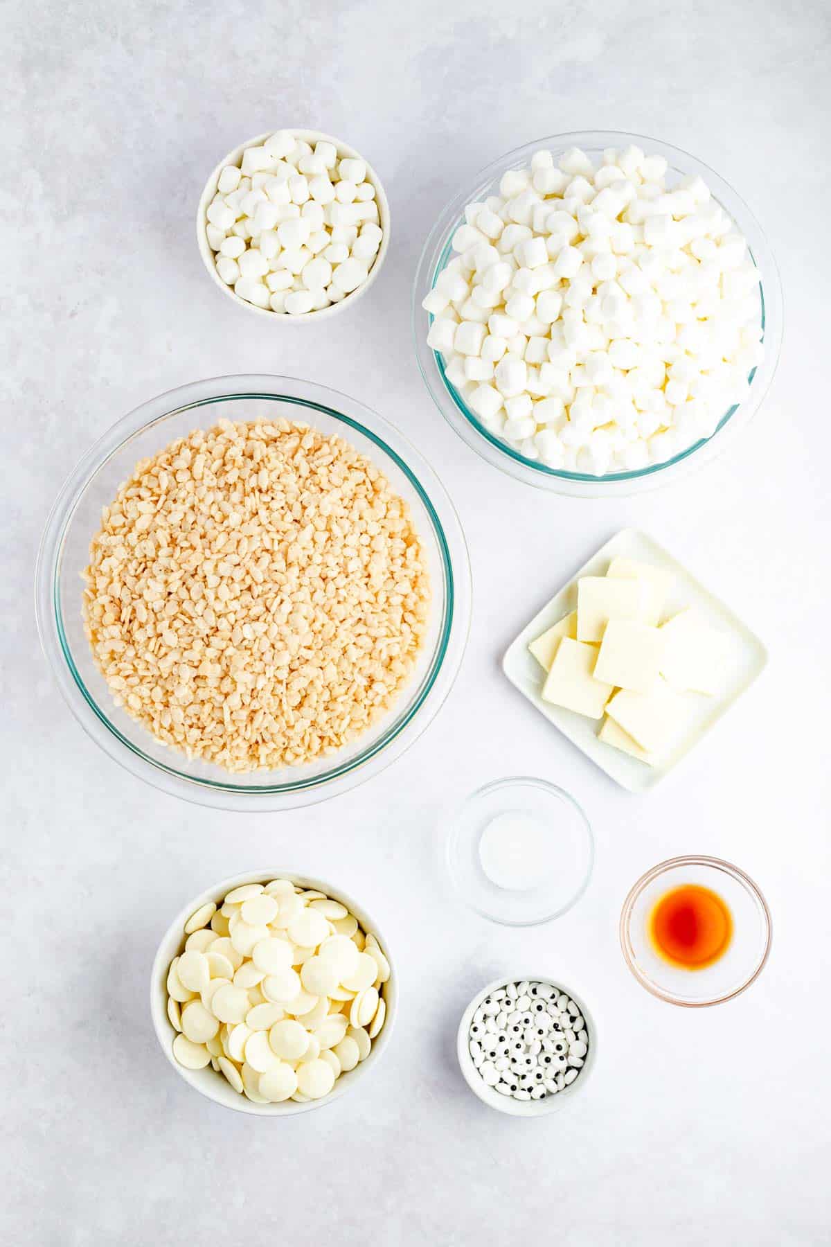 Image of ingredients needed to make Mummy Rice Krispie Treats.