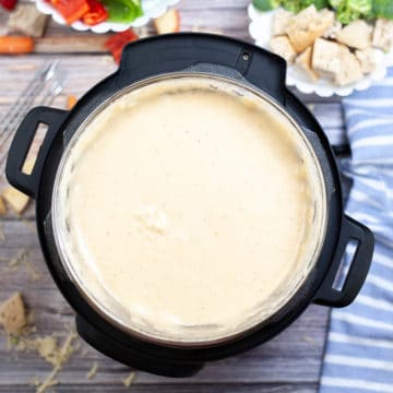 A pot of copycat Melting Pot cheese fondue.