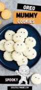 Pinterest collage image of oreo mummy cookies.