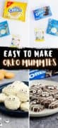 Pinterest collage image of Oreo mummy cookies.