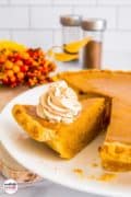 Pumpkin pie made with sweetened condensed milk Pinterest image.