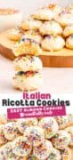 Italian Ricotta Cookies Brand Pin 1 - 2 images of cookies with colorful sprinkles
