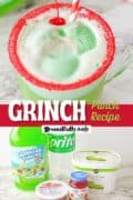 Grinch Punch Recipe Pin 1 with ingredients