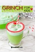Pin 3 Grinch Punch Recipe for Kids image of a glass filled and rimmed with red sugar
