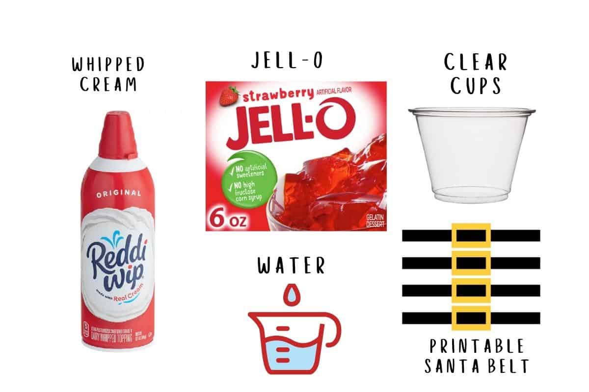 Image of ingredients needed to make Santa jello cups.