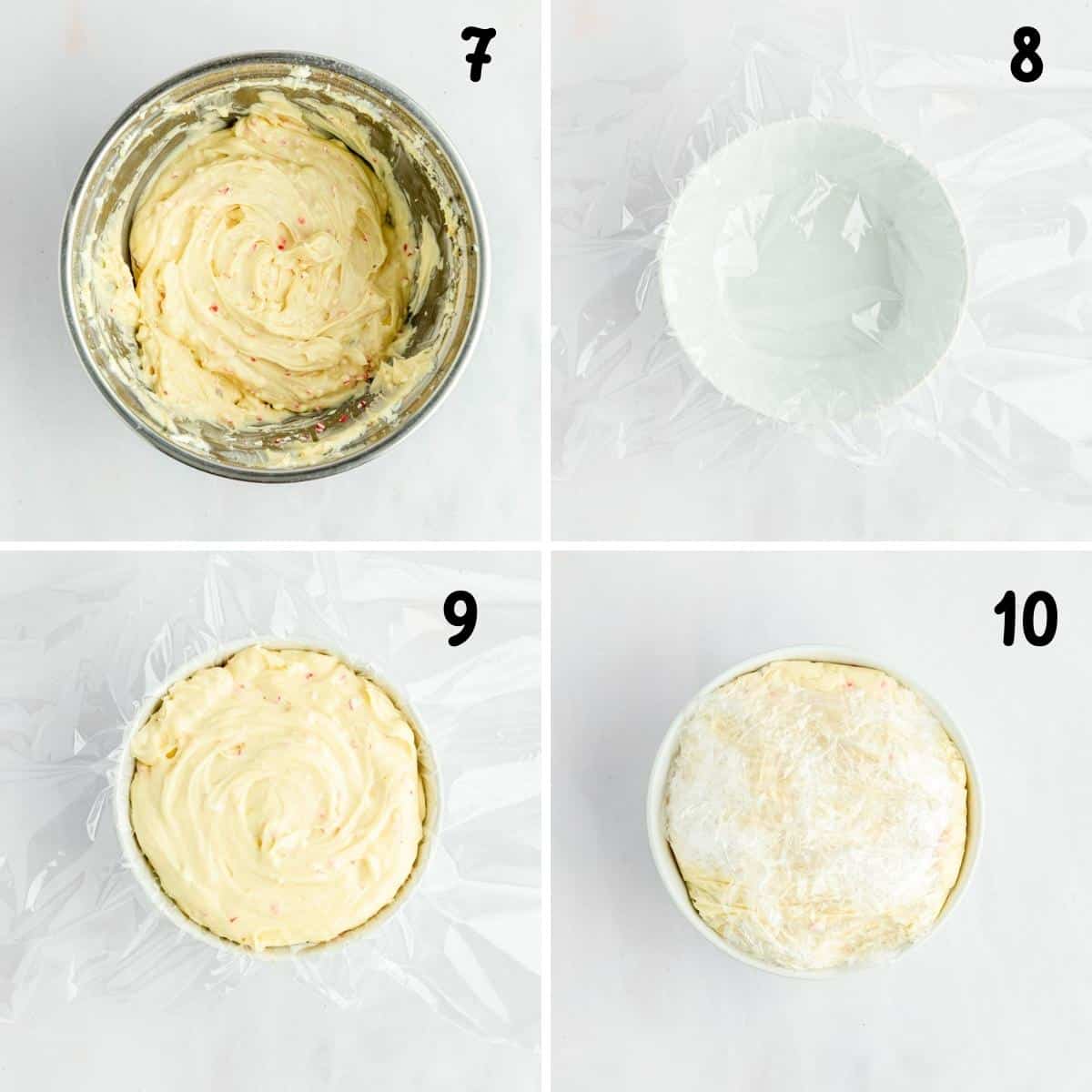 Collage image showing steps to form cheesecake ball.