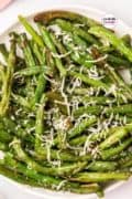 Close up image pin 4 of air fryer green beans recipe.
