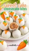 Carrot Cake Cheese Cake Balls are delightfully dipped in white chocolate and adorned with a chocolate carrot design.