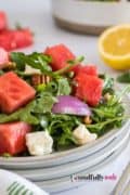 Pinterest image 4 for watermelon arugula salad recipe.