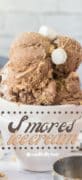 Pinterest long pin image 1 for S'mores Ice Cream featuring a closeup of a bowl of ice cream.