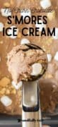 No-Churn Chocolate S'mores Ice Cream in the pan with an ice cream scooper full featured.