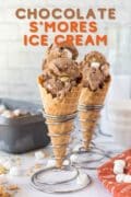 Chocolate S'mores Ice Cream in 2 waffle cones.