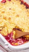 Pinterest image 4 of a baking dish full of Cherry Pineapple Dump Cake.