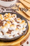 Easy S'mores Dip recipe with a golden marshmallow topping and chocolate chips.