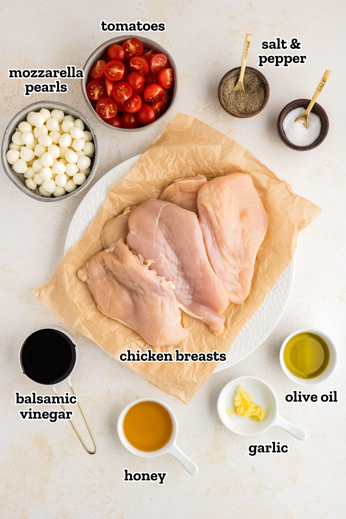 Ingredients needed for balsamic chicken recipe.