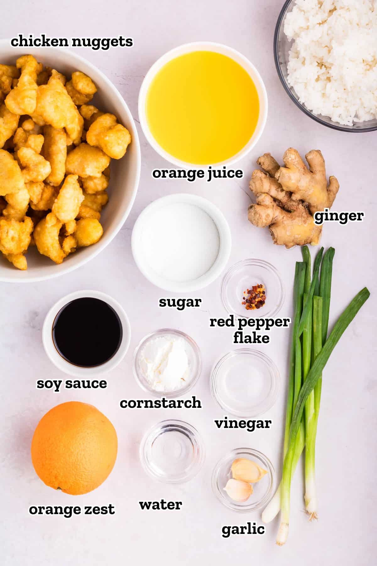 Ingredients need for Chinese orange chicken recipes.