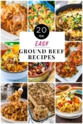 A Pinterest image with 9 different recipes made with ground beef.