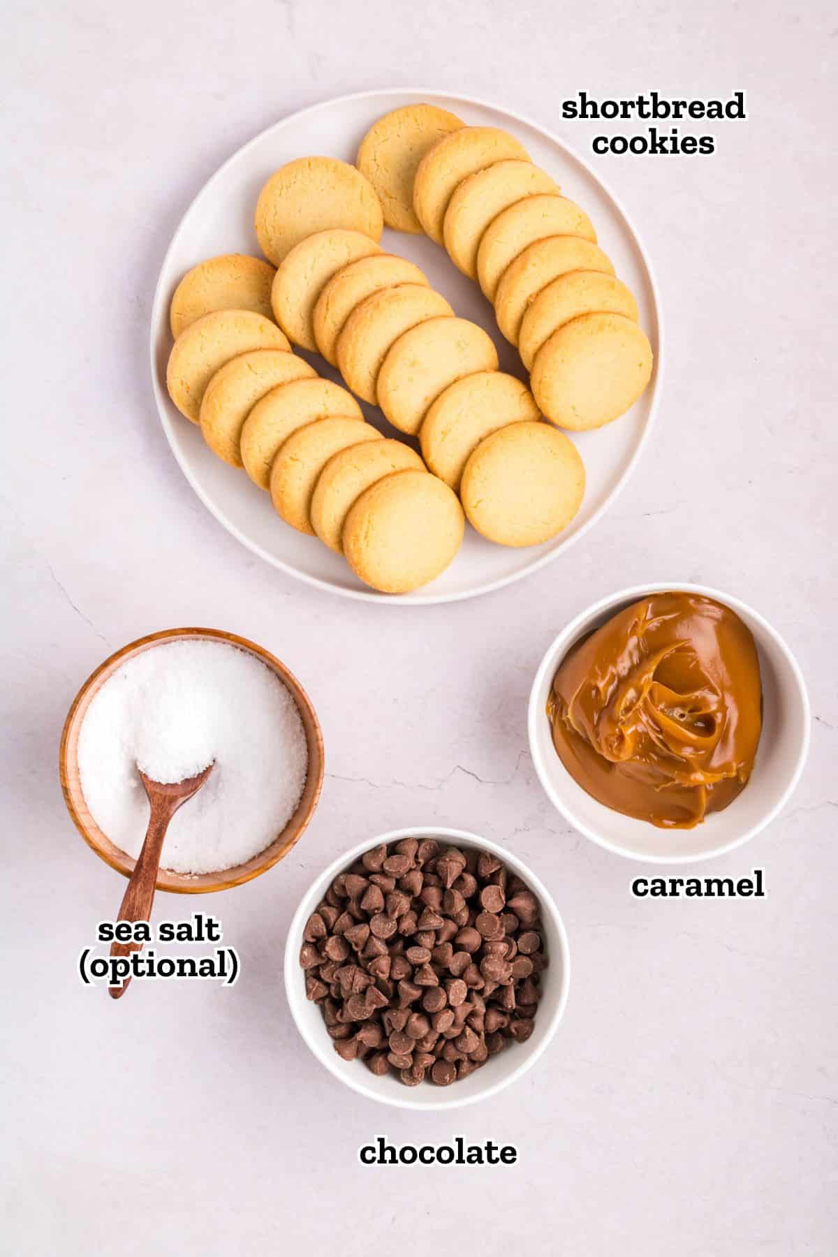 Labeled ingredients needed to make twix cookies.